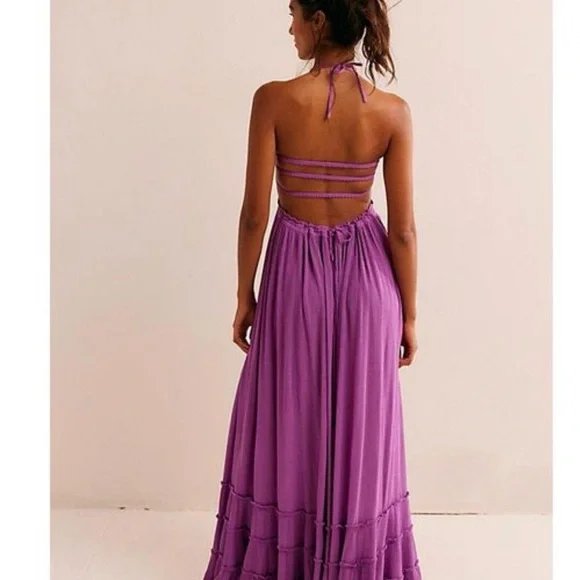 Free People Extratropical Elegant Purple Maxi Dress XS GUC - Picture 3 of 4